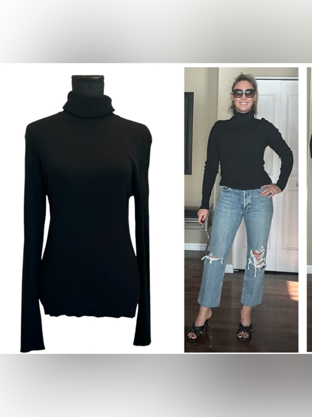 Retrod Black Ribbed Turtleneck Long-Sleeve Women's Top sweater Sz L